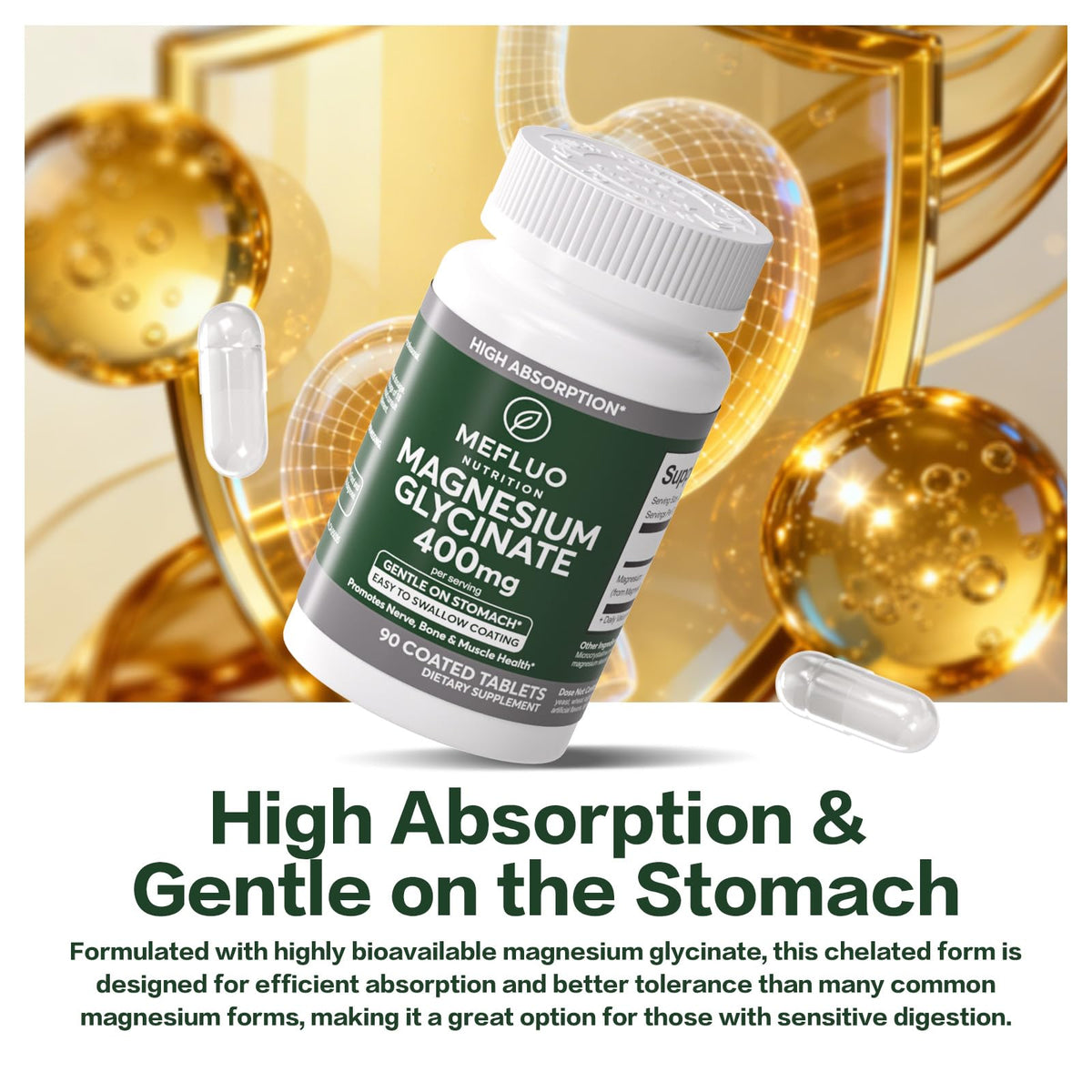Magnesium Glycinate 400mg – High Absorption Magnesium Supplement for Muscle, Nerve & Sleep Support – Gentle on Stomach, Non-GMO, Vegan Capsules, 90 Count - dailyvitalstore