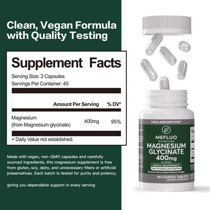Magnesium Glycinate 400mg – High Absorption Magnesium Supplement for Muscle, Nerve & Sleep Support – Gentle on Stomach, Non-GMO, Vegan Capsules, 90 Count - dailyvitalstore
