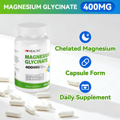 Magnesium Glycinate 400mg per Capsule – 240 Capsules – High Absorption Magnesium Supplement for Relaxation, Calmness & Muscle Support – Gentle on Stomach - dailyvitalstore