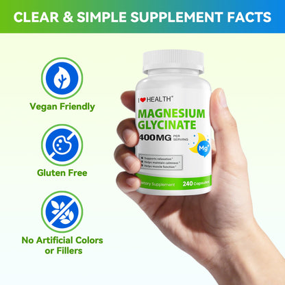 Magnesium Glycinate 400mg per Capsule – 240 Capsules – High Absorption Magnesium Supplement for Relaxation, Calmness & Muscle Support – Gentle on Stomach - dailyvitalstore
