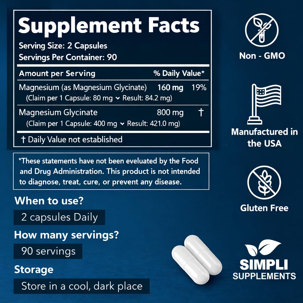 Magnesium Glycinate 400mg per Serving – High Absorption – Gentle on Stomach – Supports Sleep, Relaxation, Muscle, Bone & Immune Health – Non-GMO, Vegan, 180 Capsules - dailyvitalstore