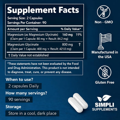 Magnesium Glycinate 400mg per Serving – High Absorption – Gentle on Stomach – Supports Sleep, Relaxation, Muscle, Bone & Immune Health – Non-GMO, Vegan, 180 Capsules - dailyvitalstore