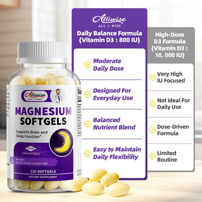 Magnesium Glycinate 400mg Softgels, Small Easy to Swallow High Absorption Magnesium Supplement, with Vitamin D3 & K2 for Sleep Relax Calm Muscle Bone* Health, 120 Gelcaps - dailyvitalstore
