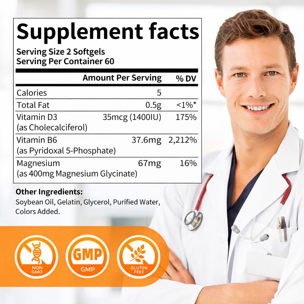 Magnesium Glycinate 400mg Softgels with Vitamin D3 & B6,Small Easy to Swallow Gel Caps,High Absorption, Gentle on Stomach,Supports Sleep, Muscle & Calm,Bone Health,120 Softgels - dailyvitalstore