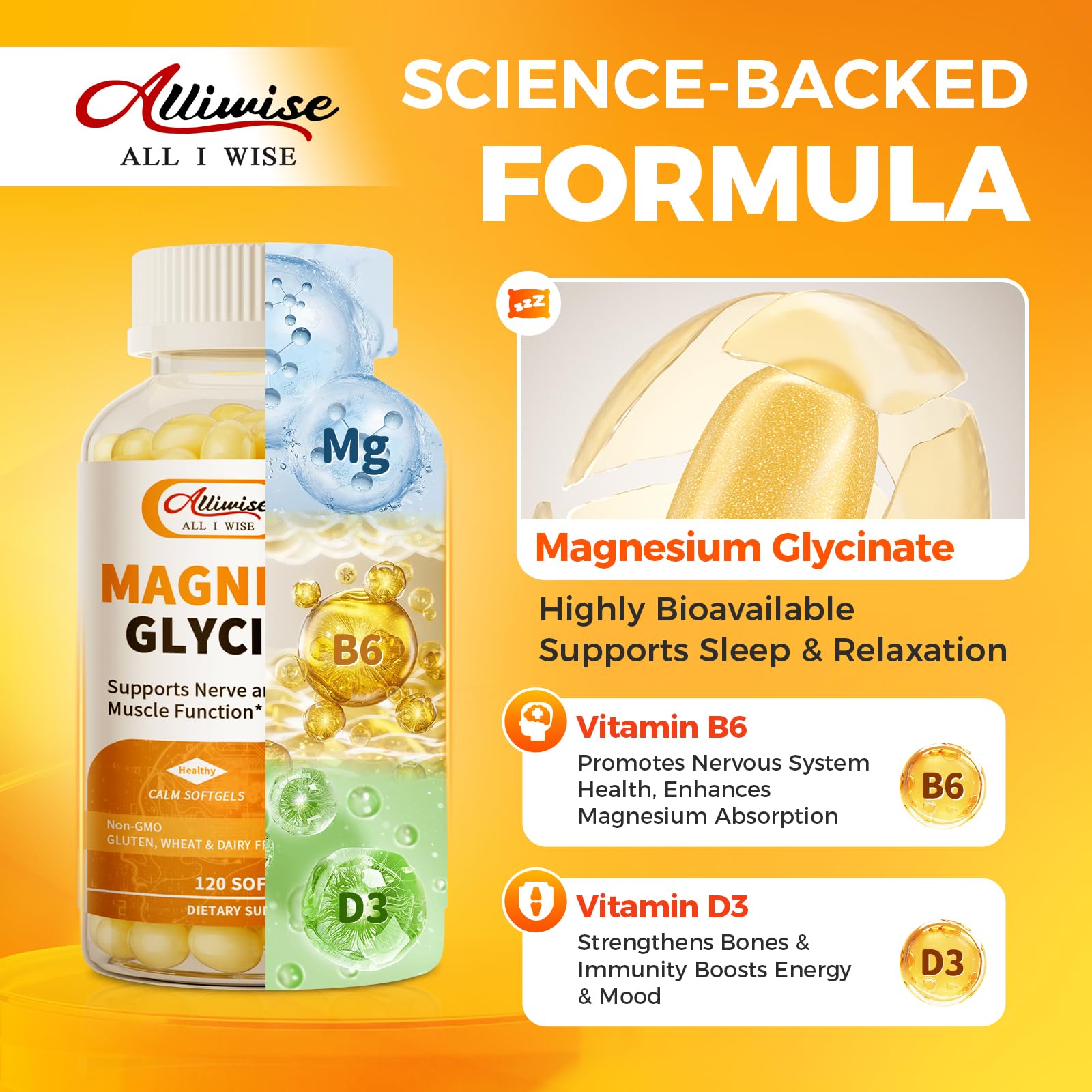 Magnesium Glycinate 400mg Softgels with Vitamin D3 & B6,Small Easy to Swallow Gel Caps,High Absorption, Gentle on Stomach,Supports Sleep, Muscle & Calm,Bone Health,120 Softgels - dailyvitalstore