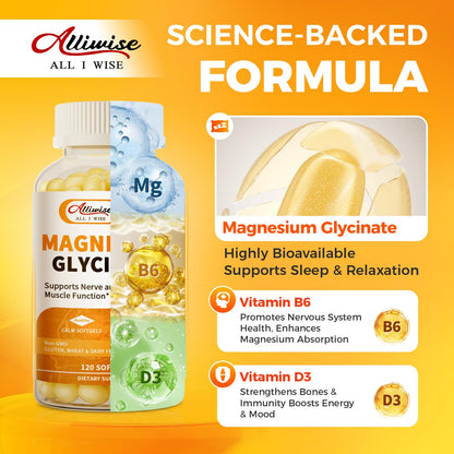 Magnesium Glycinate 400mg Softgels with Vitamin D3 & B6,Small Easy to Swallow Gel Caps,High Absorption, Gentle on Stomach,Supports Sleep, Muscle & Calm,Bone Health,120 Softgels - dailyvitalstore