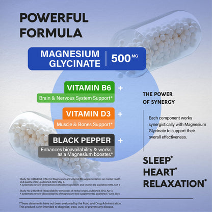 Magnesium Glycinate 500 mg - Chelated Supplement - High Absorption Form of Magnesium - Support for Sleep, Muscle & Heart Health - dailyvitalstore