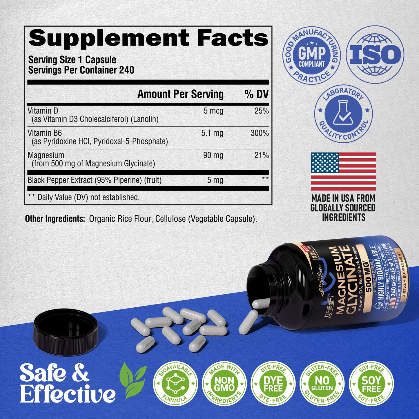 Magnesium Glycinate 500 mg - Chelated Supplement - High Absorption Form of Magnesium - Support for Sleep, Muscle & Heart Health - dailyvitalstore