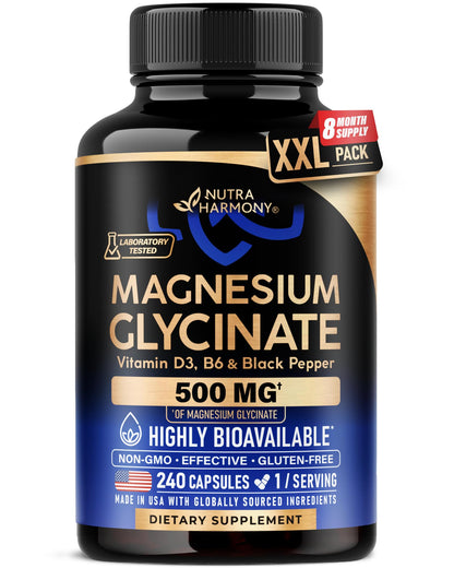 Magnesium Glycinate 500 mg - Chelated Supplement - High Absorption Form of Magnesium - Support for Sleep, Muscle & Heart Health - dailyvitalstore