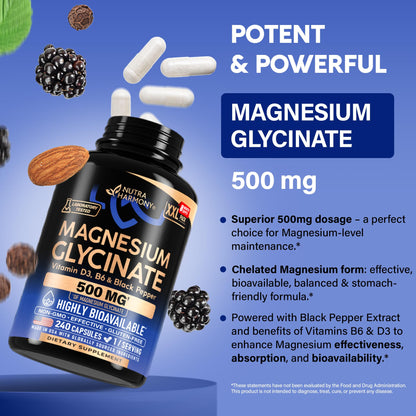 Magnesium Glycinate 500 mg - Chelated Supplement - High Absorption Form of Magnesium - Support for Sleep, Muscle & Heart Health - dailyvitalstore