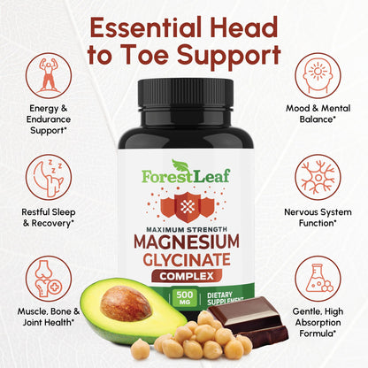 Magnesium Glycinate 500mg Complex - Magnesium Supplement Capsules for Sleep and Calmness - Non-GMO, 3rd Party Tested - dailyvitalstore