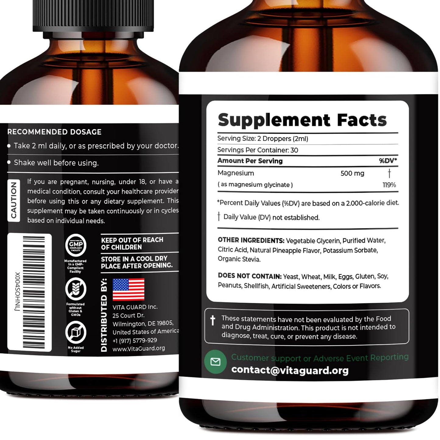 Magnesium Glycinate 500mg Liquid Drops – Sugar-Free Magnesium Supplement, Vegan Formula, 60 mL Flavor Pineapple - dailyvitalstore
