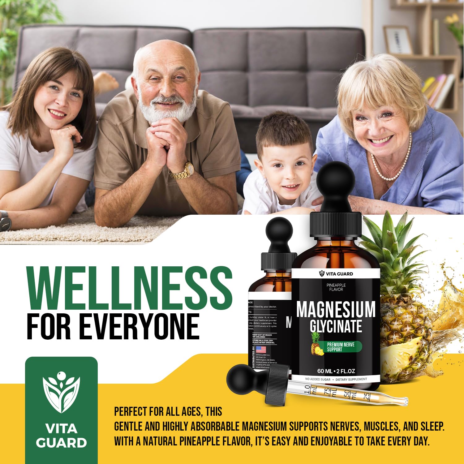 Magnesium Glycinate 500mg Liquid Drops – Sugar-Free Magnesium Supplement, Vegan Formula, 60 mL Flavor Pineapple - dailyvitalstore