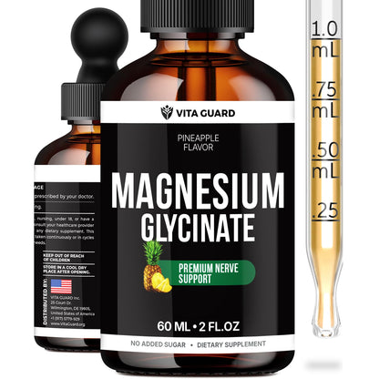 Magnesium Glycinate 500mg Liquid Drops – Sugar-Free Magnesium Supplement, Vegan Formula, 60 mL Flavor Pineapple - dailyvitalstore