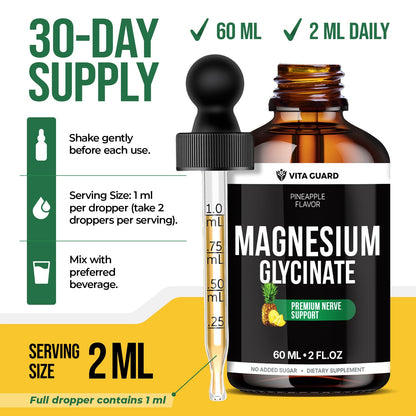 Magnesium Glycinate 500mg Liquid Drops – Sugar-Free Magnesium Supplement, Vegan Formula, 60 mL Flavor Pineapple - dailyvitalstore