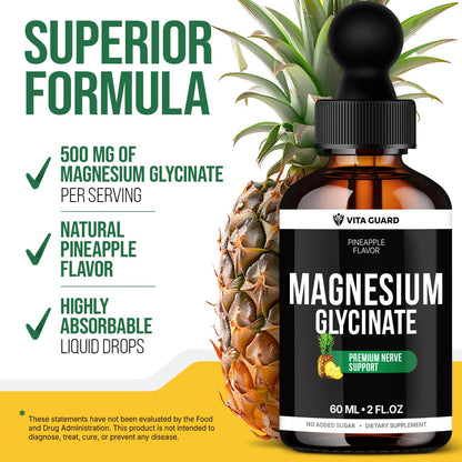 Magnesium Glycinate 500mg Liquid Drops – Sugar-Free Magnesium Supplement, Vegan Formula, 60 mL Flavor Pineapple - dailyvitalstore