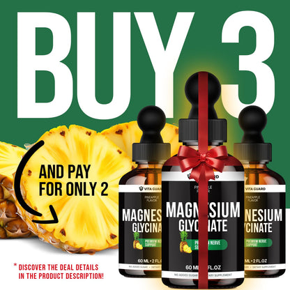 Magnesium Glycinate 500mg Liquid Drops – Sugar-Free Magnesium Supplement, Vegan Formula, 60 mL Flavor Pineapple - dailyvitalstore