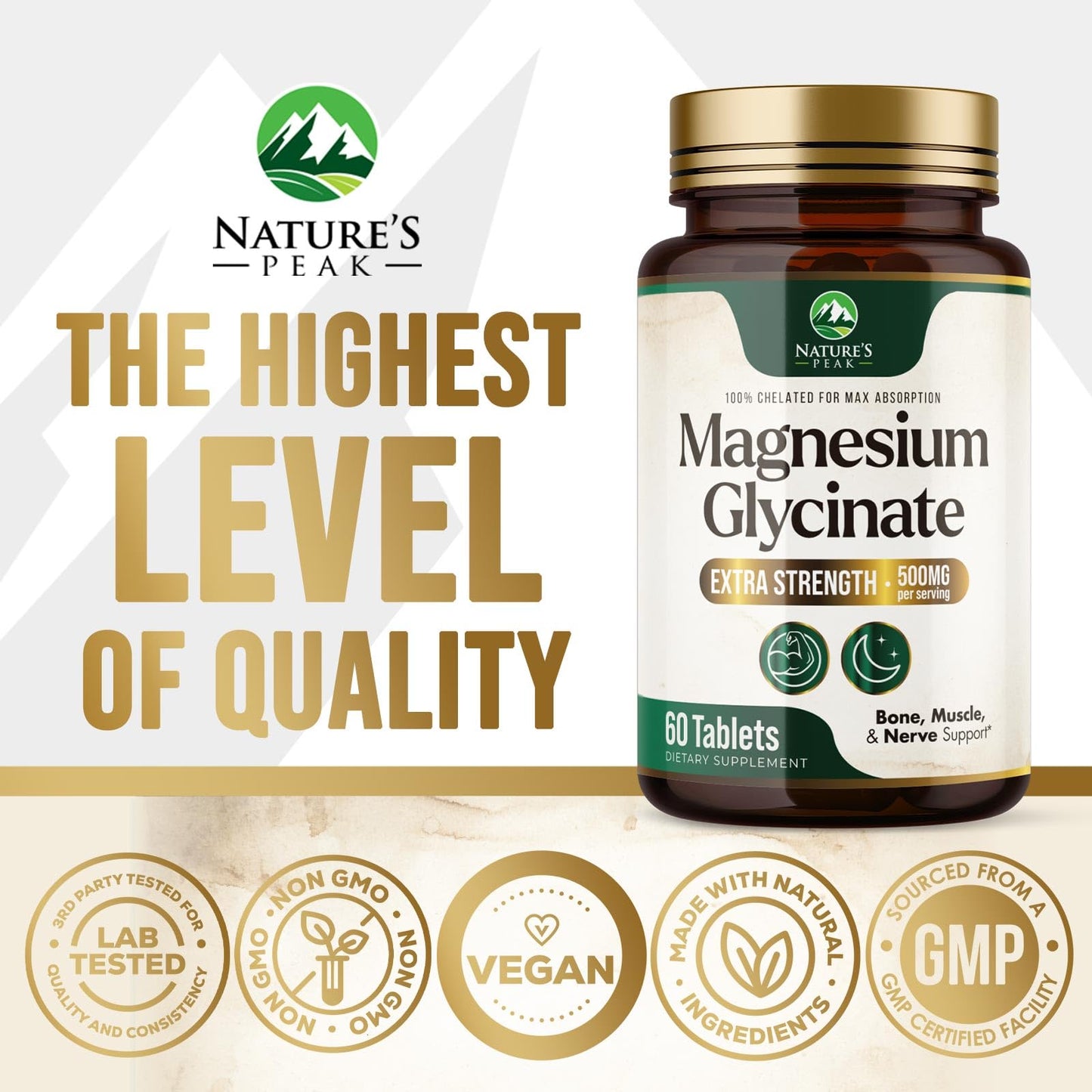 Magnesium Glycinate 500mg Per Serving - High Absorption Chelated Magnesium Supplement for Muscle, Bone and Heart Health Support - Easy Digestion & Gentle on Your Stomach - USA Bottled - 60 Tablets - dailyvitalstore