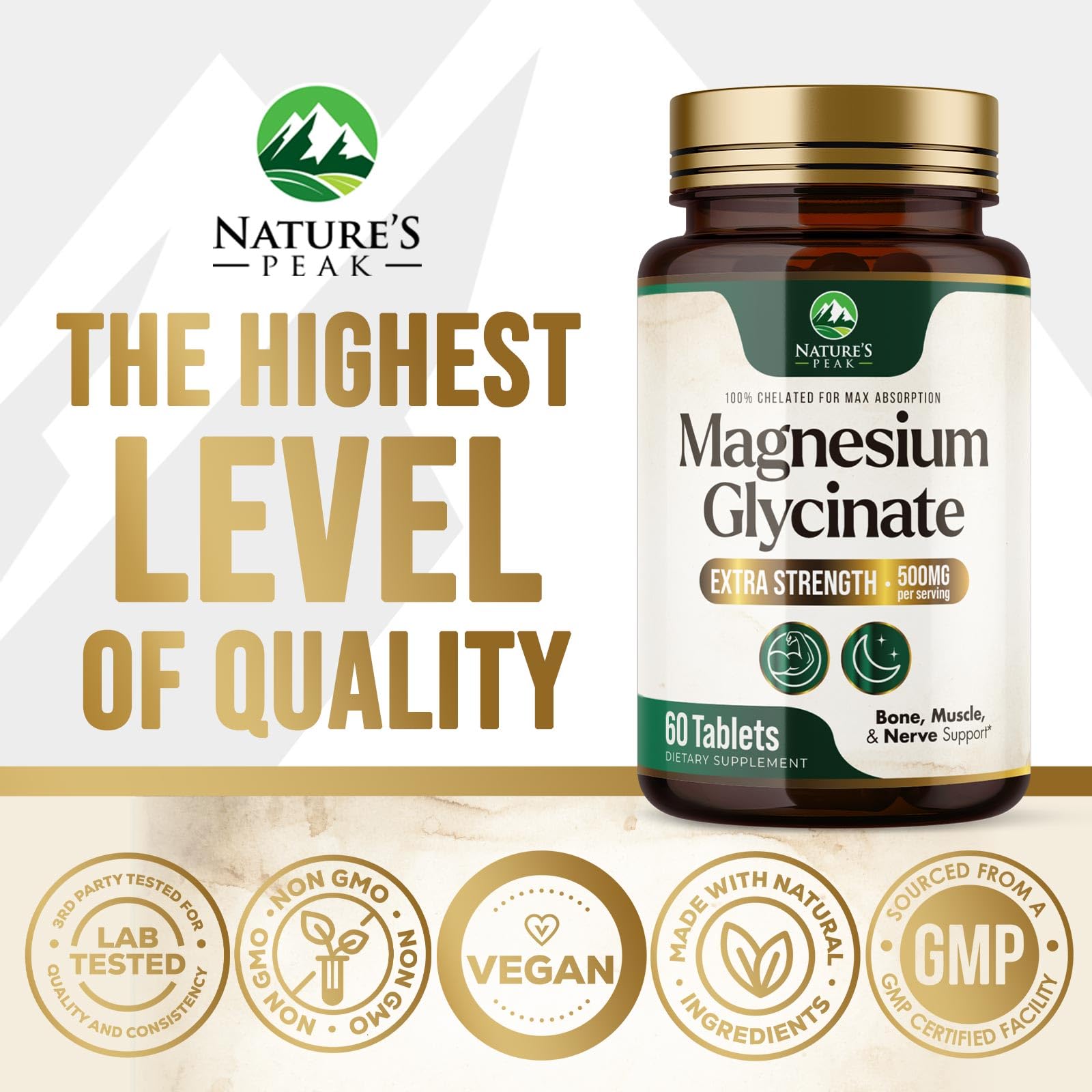 Magnesium Glycinate 500mg Per Serving - High Absorption Chelated Magnesium Supplement for Muscle, Bone and Heart Health Support - Easy Digestion & Gentle on Your Stomach - USA Bottled - 60 Tablets - dailyvitalstore