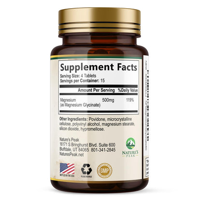 Magnesium Glycinate 500mg Per Serving - High Absorption Chelated Magnesium Supplement for Muscle, Bone and Heart Health Support - Easy Digestion & Gentle on Your Stomach - USA Bottled - 60 Tablets - dailyvitalstore