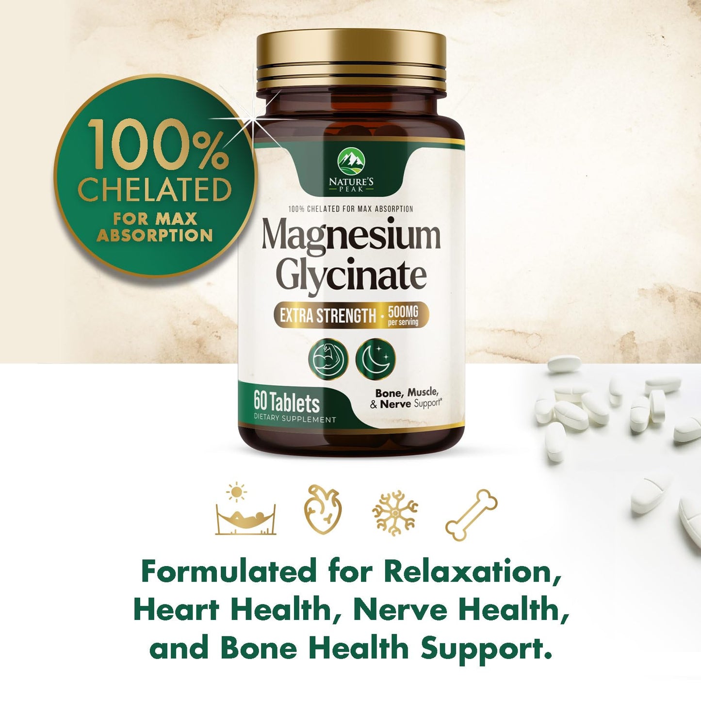 Magnesium Glycinate 500mg Per Serving - High Absorption Chelated Magnesium Supplement for Muscle, Bone and Heart Health Support - Easy Digestion & Gentle on Your Stomach - USA Bottled - 60 Tablets - dailyvitalstore