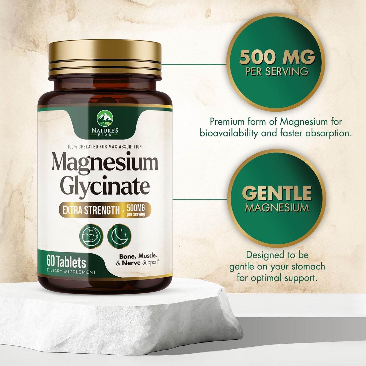 Magnesium Glycinate 500mg Per Serving - High Absorption Chelated Magnesium Supplement for Muscle, Bone and Heart Health Support - Easy Digestion & Gentle on Your Stomach - USA Bottled - 60 Tablets - dailyvitalstore