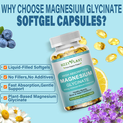 Magnesium Glycinate 500mg Softgels, High Absorption Magnesium Supplement Softgel Capsules for Muscle, Heart, Sleep & Bone Support, Stress Relief, Nerve Health & Metabolism, Non-GMO, 2 Month Supply - dailyvitalstore