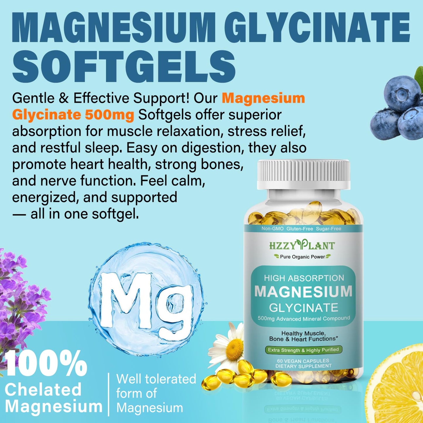 Magnesium Glycinate 500mg Softgels, High Absorption Magnesium Supplement Softgel Capsules for Muscle, Heart, Sleep & Bone Support, Stress Relief, Nerve Health & Metabolism, Non-GMO, 2 Month Supply - dailyvitalstore