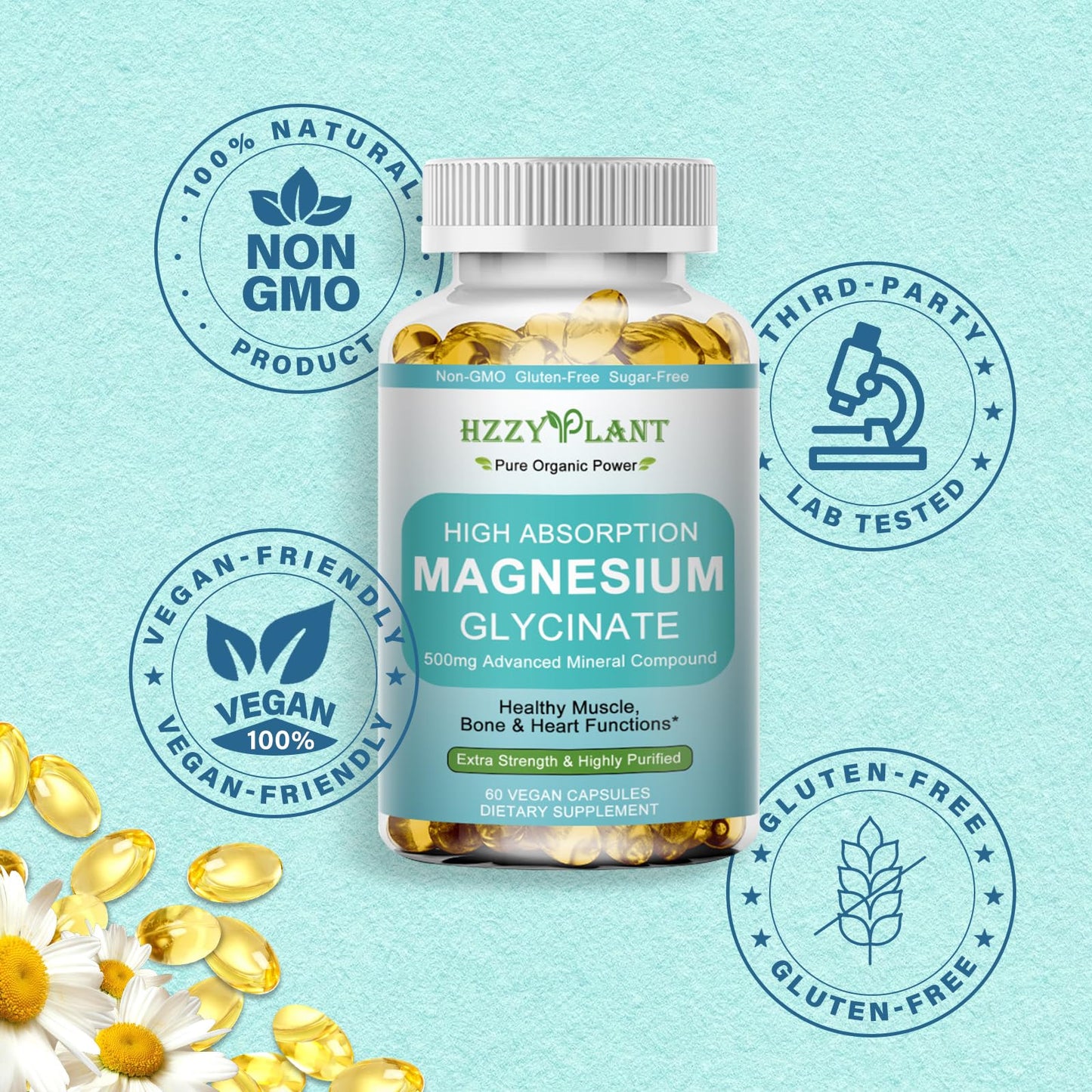 Magnesium Glycinate 500mg Softgels, High Absorption Magnesium Supplement Softgel Capsules for Muscle, Heart, Sleep & Bone Support, Stress Relief, Nerve Health & Metabolism, Non-GMO, 2 Month Supply - dailyvitalstore