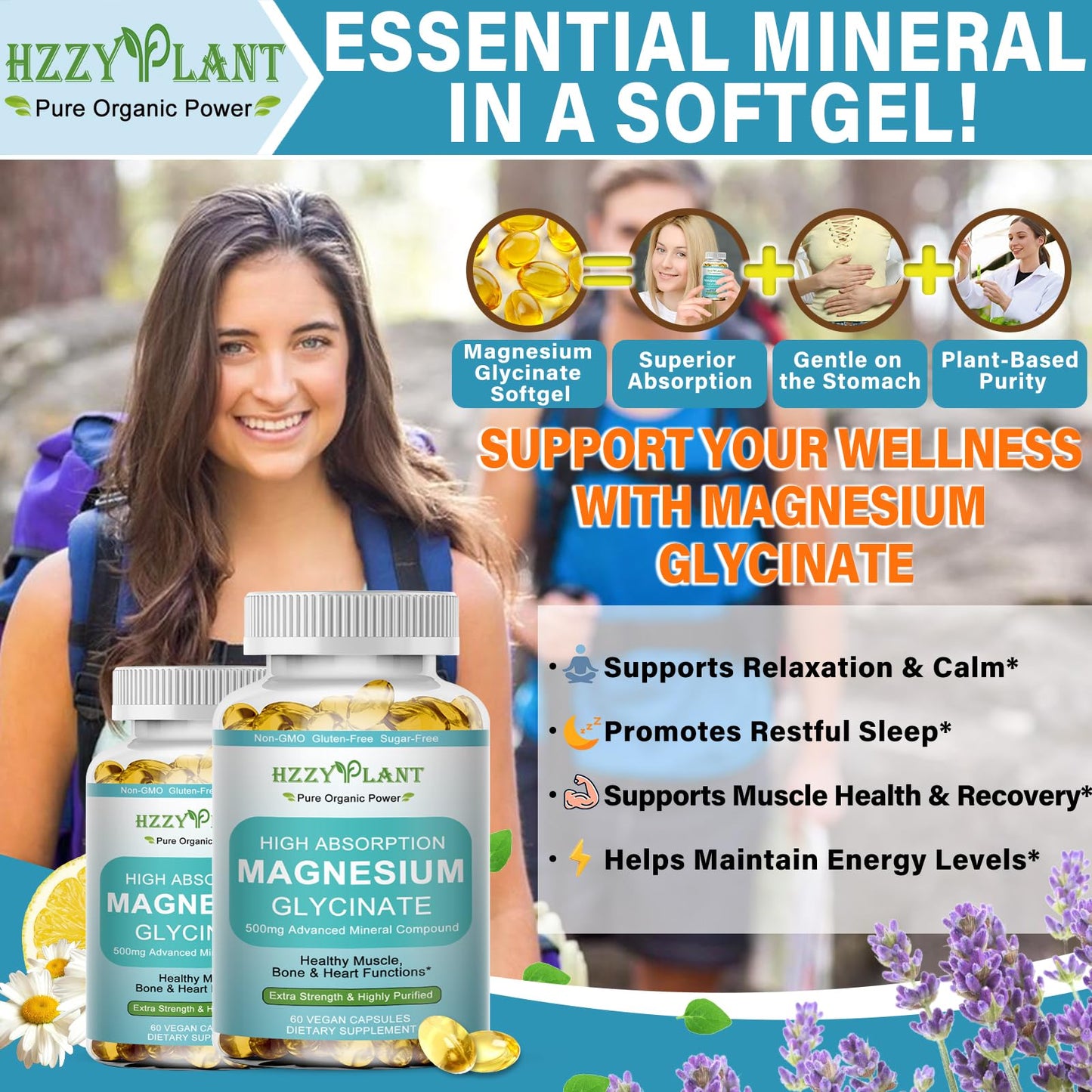 Magnesium Glycinate 500mg Softgels, High Absorption Magnesium Supplement Softgel Capsules for Muscle, Heart, Sleep & Bone Support, Stress Relief, Nerve Health & Metabolism, Non-GMO, 2 Month Supply - dailyvitalstore