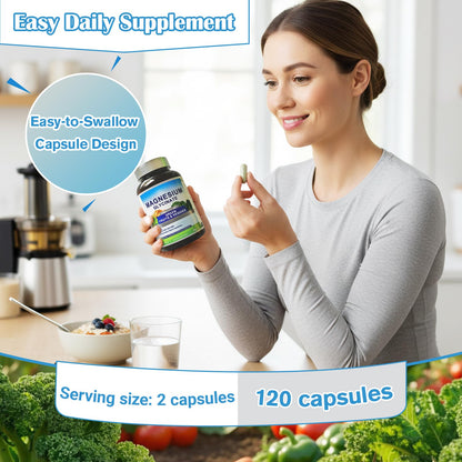 Magnesium Glycinate 500mg with Vitamin D3 – High Absorption Magnesium Supplement with Veggies Design – Supports Bone & Muscle Function and Energy – Non-GMO, Gluten-Free – 120 Veg Capsules - dailyvitalstore