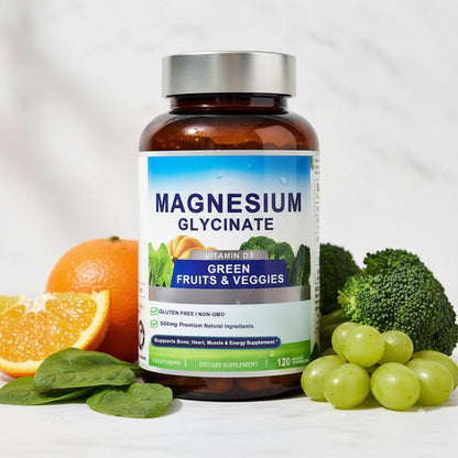 Magnesium Glycinate 500mg with Vitamin D3 – High Absorption Magnesium Supplement with Veggies Design – Supports Bone & Muscle Function and Energy – Non-GMO, Gluten-Free – 120 Veg Capsules - dailyvitalstore