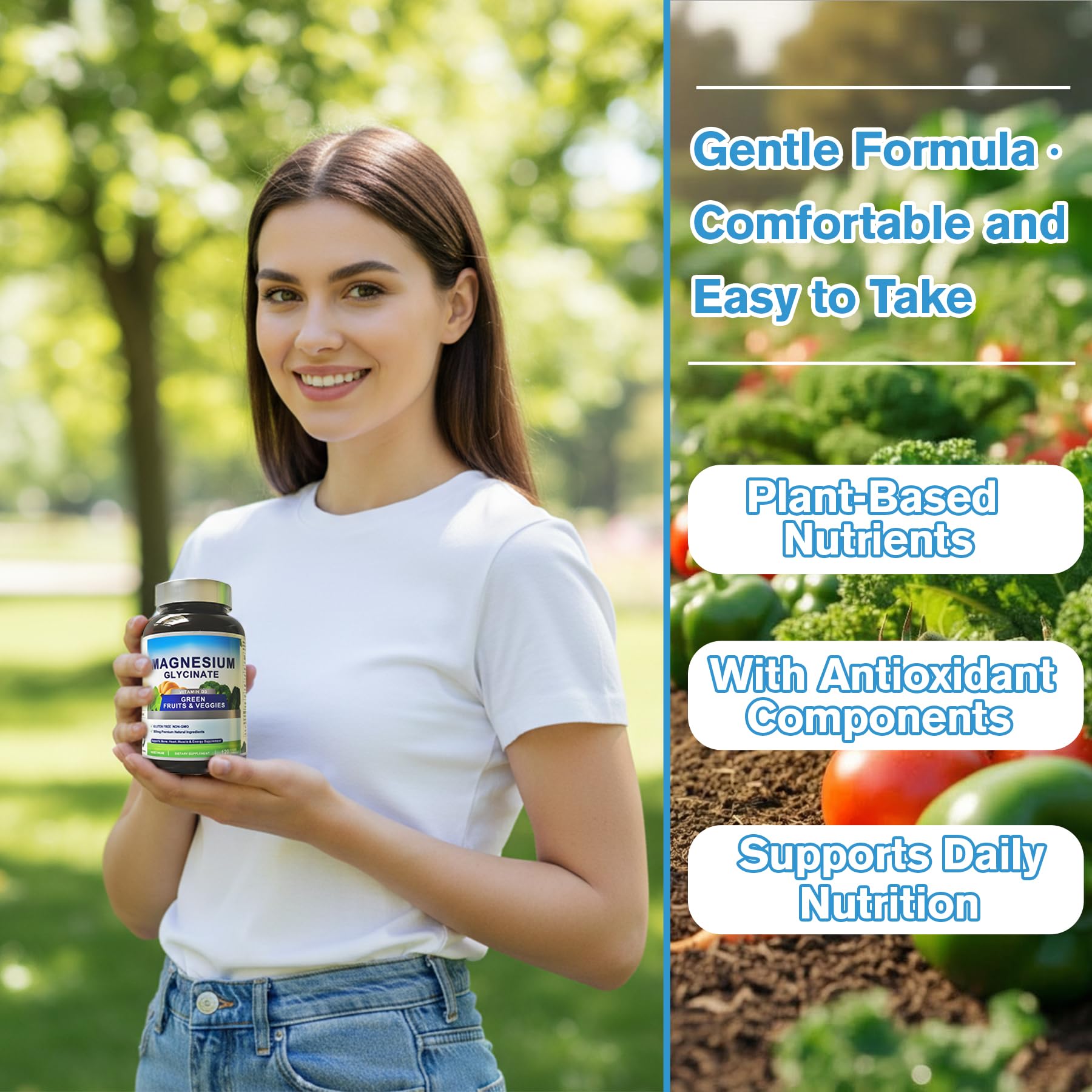 Magnesium Glycinate 500mg with Vitamin D3 – High Absorption Magnesium Supplement with Veggies Design – Supports Bone & Muscle Function and Energy – Non-GMO, Gluten-Free – 120 Veg Capsules - dailyvitalstore