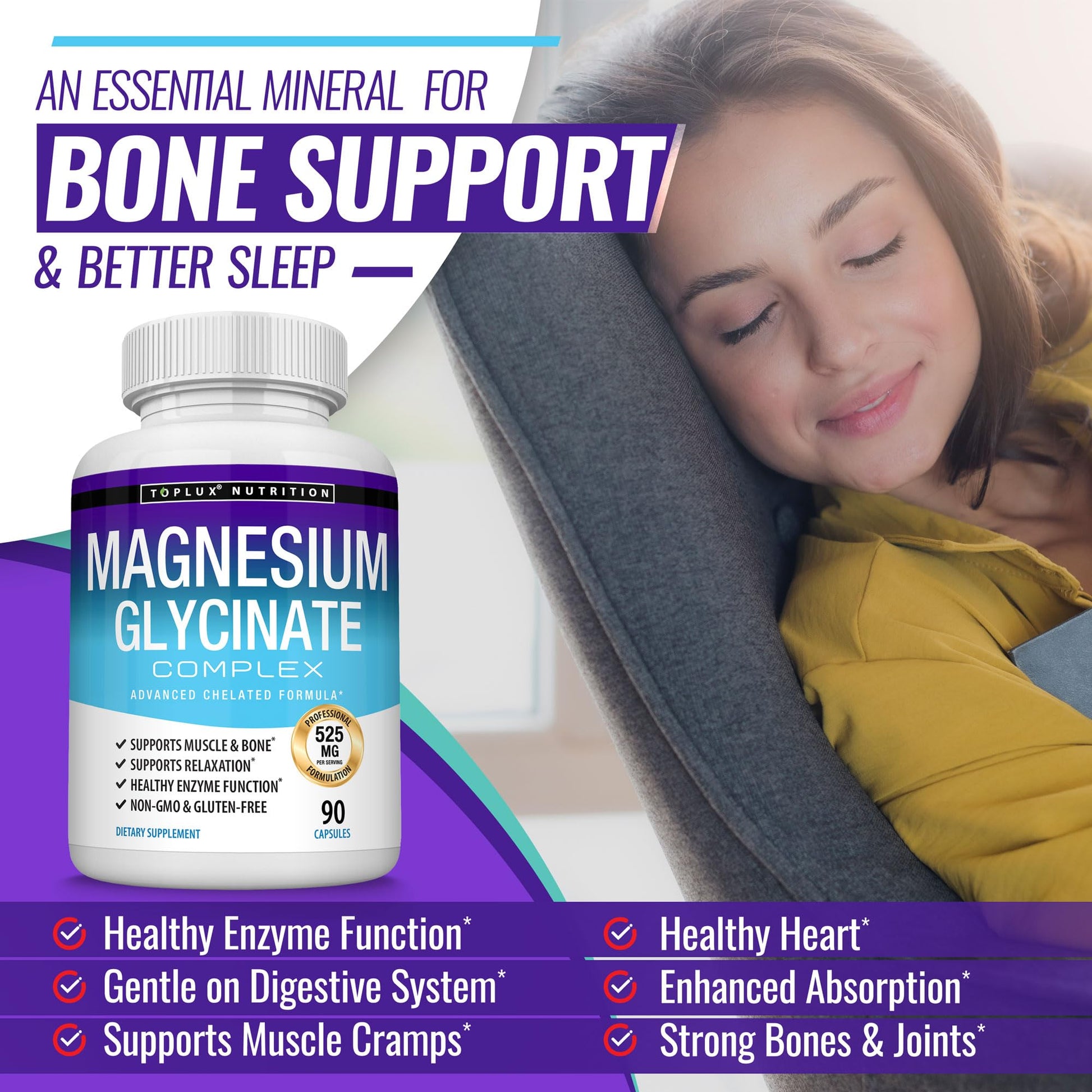 Magnesium Glycinate 525mg - High Absorption Chelated Magnesium Supplement Made with Pure Magnesium Glycinate - Supports Muscles, Sleep, Cramps, Recovery Bisglycinate Complex Vegan Non-GMO 90 Capsules - dailyvitalstore