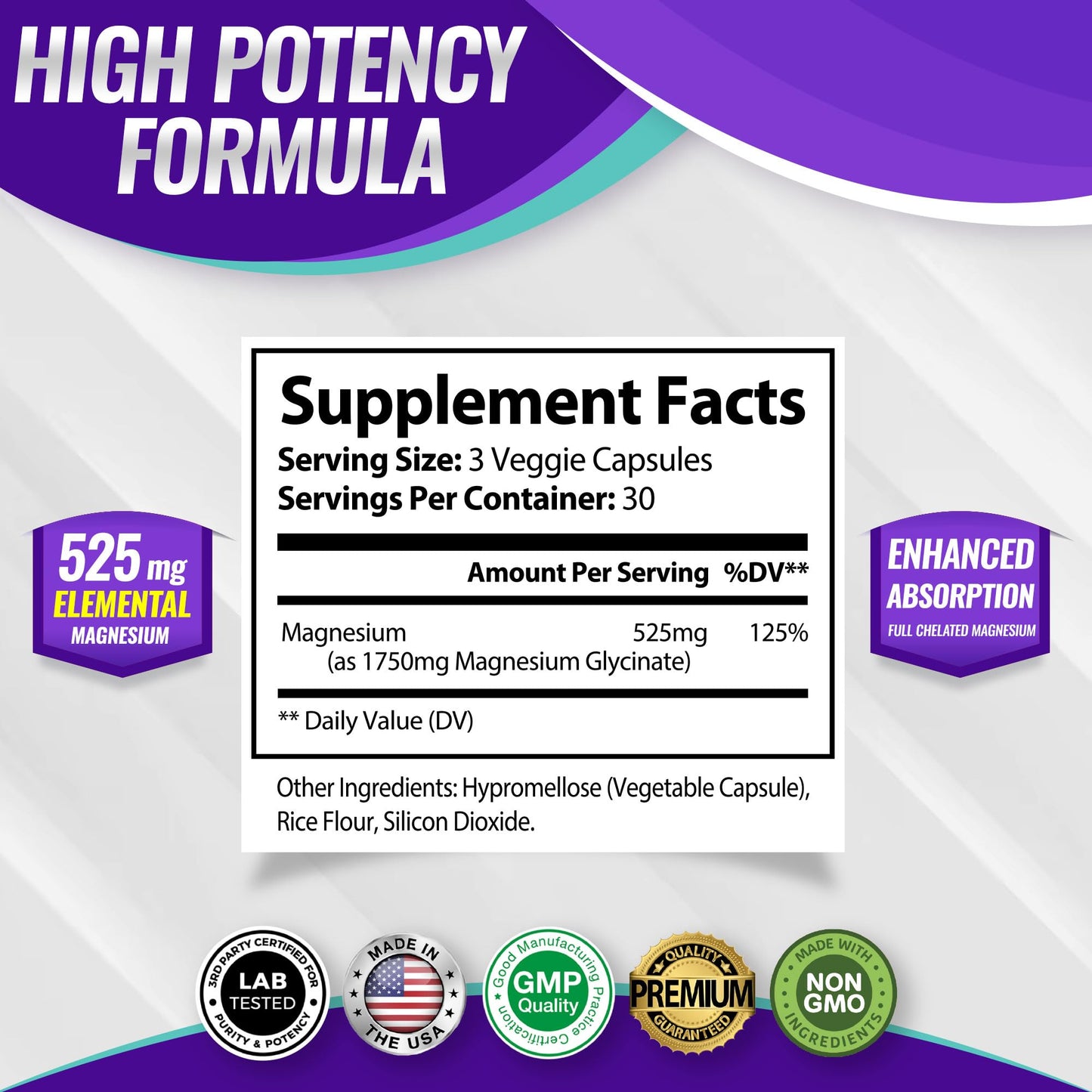 Magnesium Glycinate 525mg - High Absorption Chelated Magnesium Supplement Made with Pure Magnesium Glycinate - Supports Muscles, Sleep, Cramps, Recovery Bisglycinate Complex Vegan Non-GMO 90 Capsules - dailyvitalstore