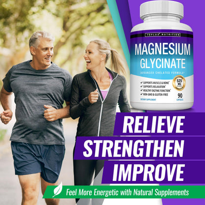Magnesium Glycinate 525mg - High Absorption Chelated Magnesium Supplement Made with Pure Magnesium Glycinate - Supports Muscles, Sleep, Cramps, Recovery Bisglycinate Complex Vegan Non-GMO 90 Capsules - dailyvitalstore