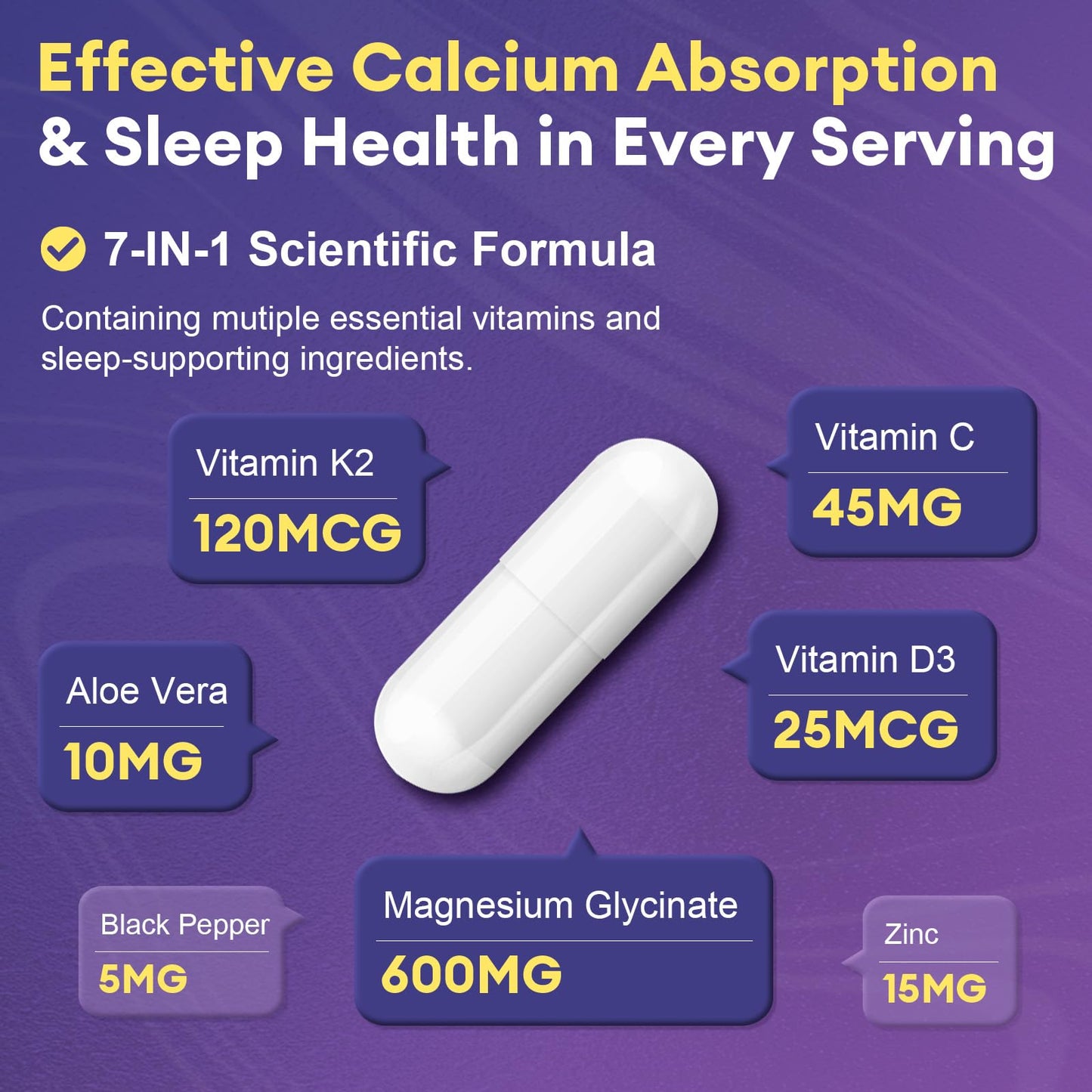 Magnesium Glycinate 600mg Vitamin D3 K2 Supplement with Vitamin C, Zinc, & Aloe Vera - Bone Support, Energy & Mood Manage & Sleep Health for Men & Women, Non-GMO, Vegan, 120 Capsules - dailyvitalstore