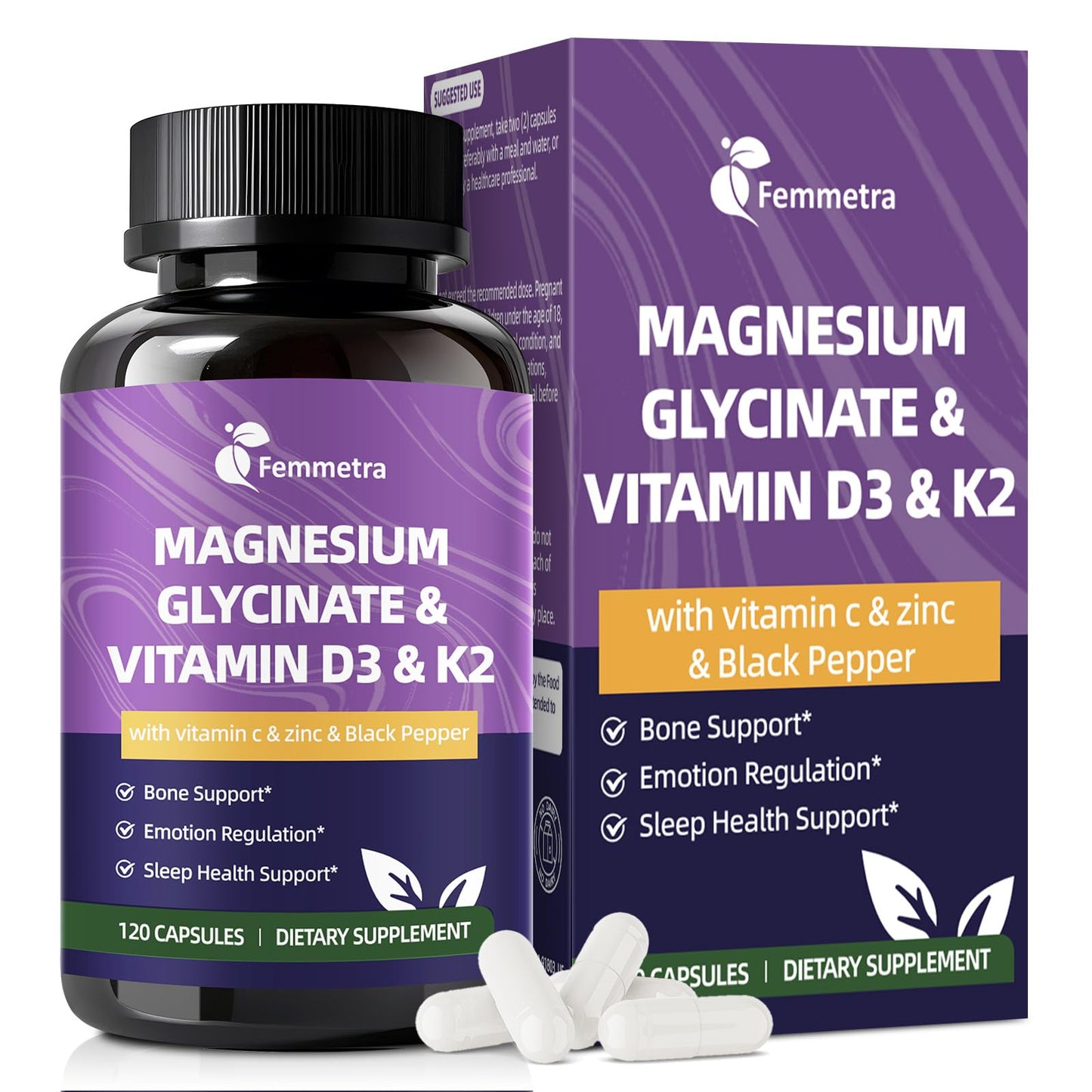 Magnesium Glycinate 600mg Vitamin D3 K2 Supplement with Vitamin C, Zinc, & Aloe Vera - Bone Support, Energy & Mood Manage & Sleep Health for Men & Women, Non-GMO, Vegan, 120 Capsules - dailyvitalstore