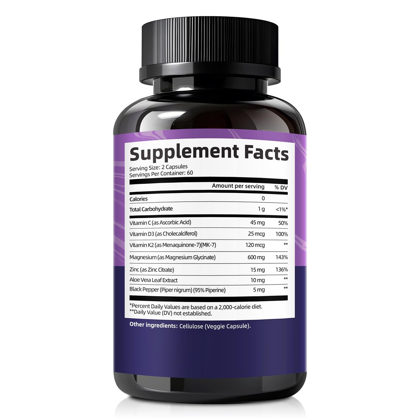Magnesium Glycinate 600mg Vitamin D3 K2 Supplement with Vitamin C, Zinc, & Aloe Vera - Bone Support, Energy & Mood Manage & Sleep Health for Men & Women, Non-GMO, Vegan, 120 Capsules - dailyvitalstore