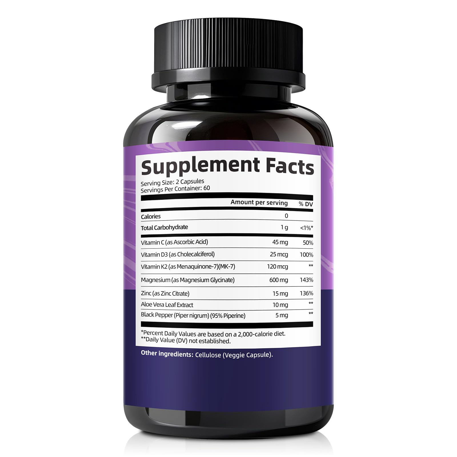 Magnesium Glycinate 600mg Vitamin D3 K2 Supplement with Vitamin C, Zinc, & Aloe Vera - Bone Support, Energy & Mood Manage & Sleep Health for Men & Women, Non-GMO, Vegan, 120 Capsules - dailyvitalstore