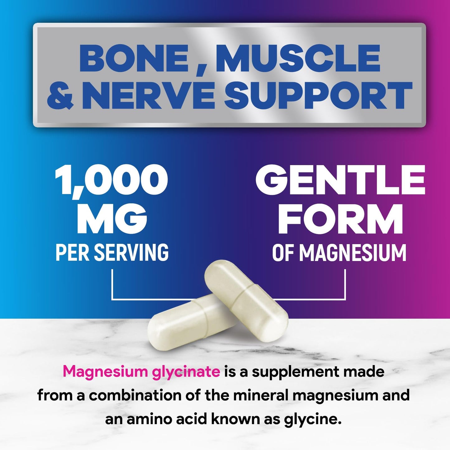 Magnesium Glycinate Capsules 1000mg Per Serving - Pure & Chelated for Max Absorption - Supports Muscle, Nerve & Heart Health, Sleep Support - Magnesium Supplement for Whole Body Support - 120 Capsules - dailyvitalstore