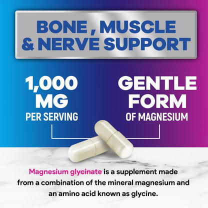 Magnesium Glycinate Capsules 1000mg Per Serving - Pure & Chelated for Max Absorption - Supports Muscle, Nerve & Heart Health, Sleep Support - Magnesium Supplement for Whole Body Support - 120 Capsules - dailyvitalstore