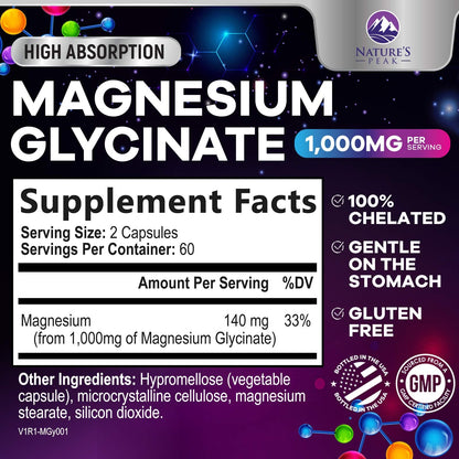 Magnesium Glycinate Capsules 1000mg Per Serving - Pure & Chelated for Max Absorption - Supports Muscle, Nerve & Heart Health, Sleep Support - Magnesium Supplement for Whole Body Support - 120 Capsules - dailyvitalstore
