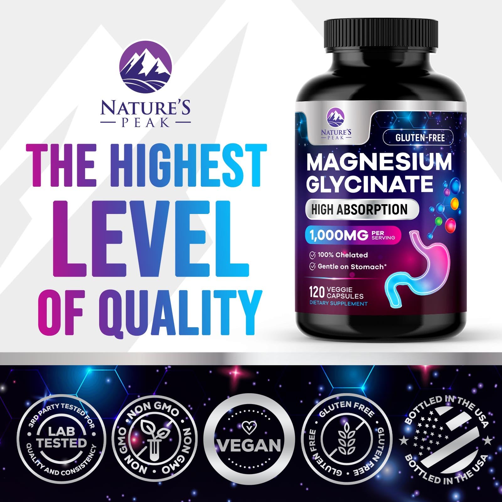 Magnesium Glycinate Capsules 1000mg Per Serving - Pure & Chelated for Max Absorption - Supports Muscle, Nerve & Heart Health, Sleep Support - Magnesium Supplement for Whole Body Support - 120 Capsules - dailyvitalstore