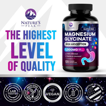 Magnesium Glycinate Capsules 1000mg Per Serving - Pure & Chelated for Max Absorption - Supports Muscle, Nerve & Heart Health, Sleep Support - Magnesium Supplement for Whole Body Support - 120 Capsules - dailyvitalstore