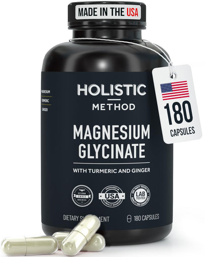 Magnesium Glycinate Capsules with Organic Turmeric and Ginger - 180 Vegan Capsules for Sleep, Relaxation, Muscle Cramps and Immune Support - dailyvitalstore