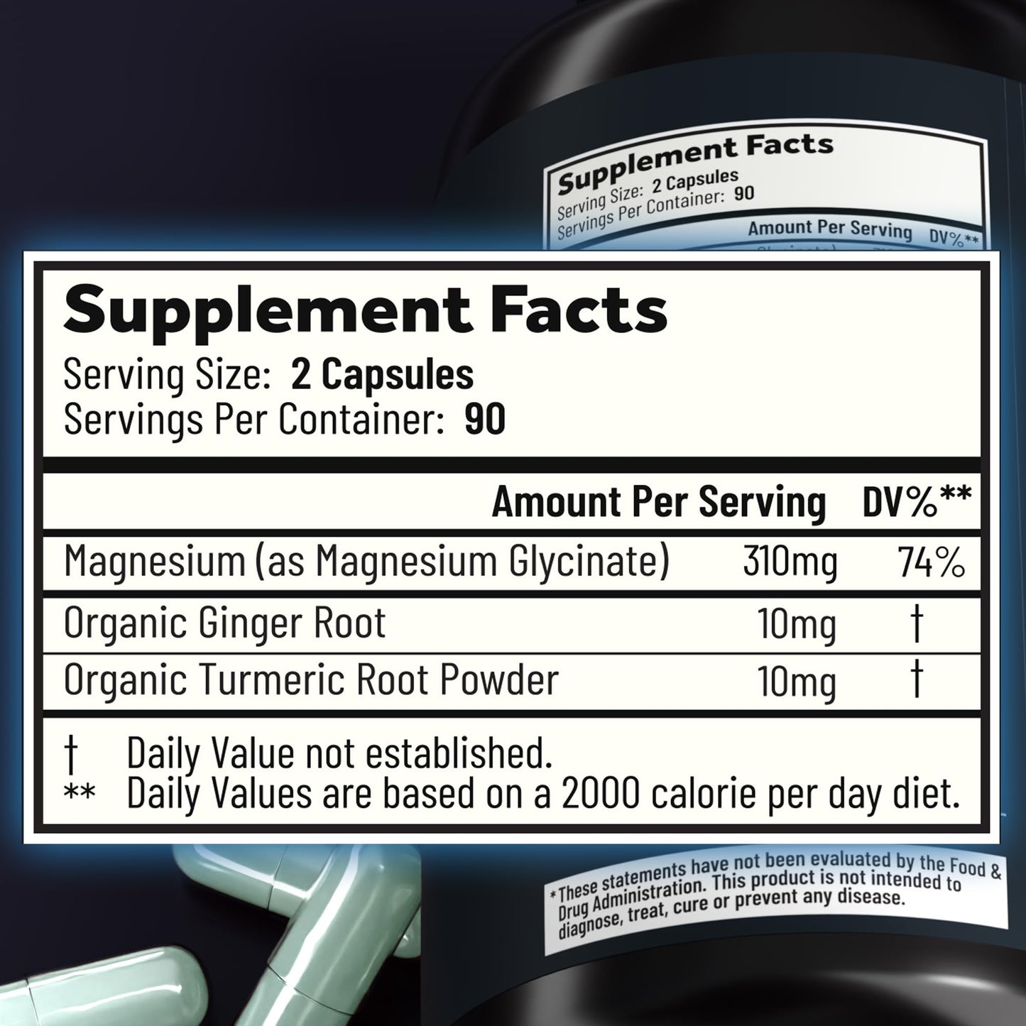 Magnesium Glycinate Capsules with Organic Turmeric and Ginger - 180 Vegan Capsules for Sleep, Relaxation, Muscle Cramps and Immune Support - dailyvitalstore