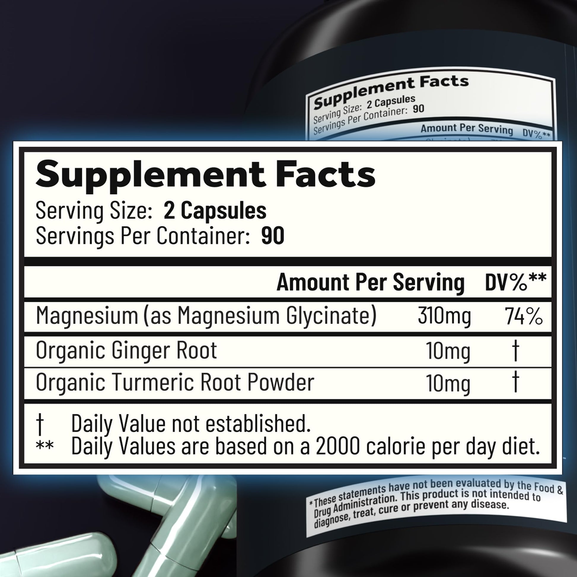 Magnesium Glycinate Capsules with Organic Turmeric and Ginger - 180 Vegan Capsules for Sleep, Relaxation, Muscle Cramps and Immune Support - dailyvitalstore
