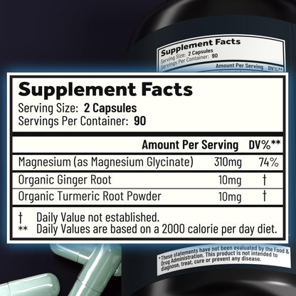 Magnesium Glycinate Capsules with Organic Turmeric and Ginger - 180 Vegan Capsules for Sleep, Relaxation, Muscle Cramps and Immune Support - dailyvitalstore