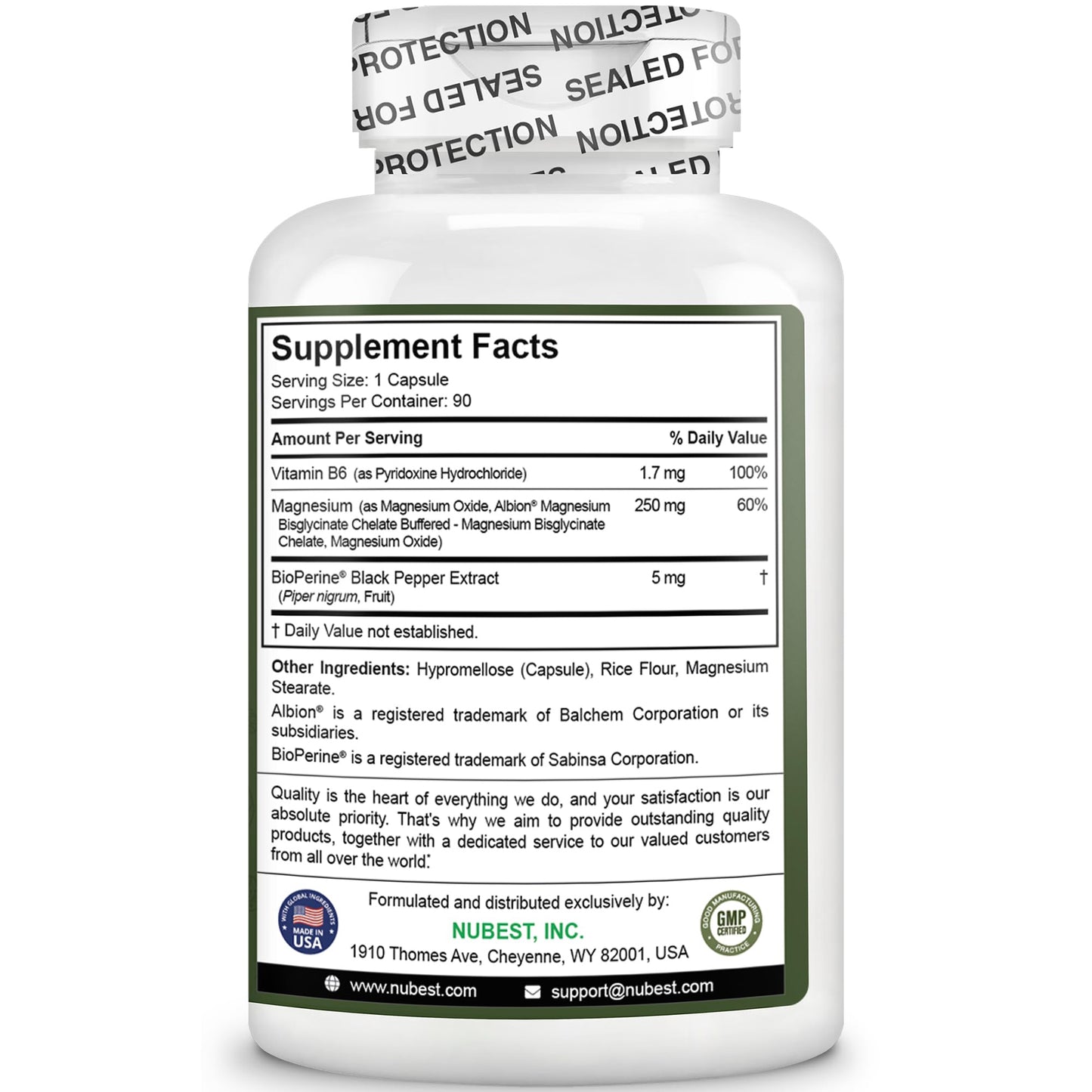 Magnesium Glycinate Chelate Complex with Albion Magnesium Bisglycinate Chelate, Vitamin B6 & BioPerine for Bone, Muscle, Natural Sleep, Nerve Function, Brain Booster | 3 Months Supply - dailyvitalstore